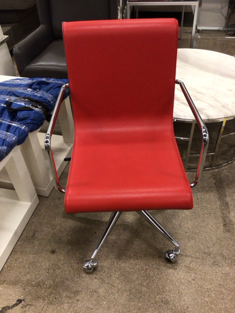 CB2 Red Leather & Chrome Desk Chair