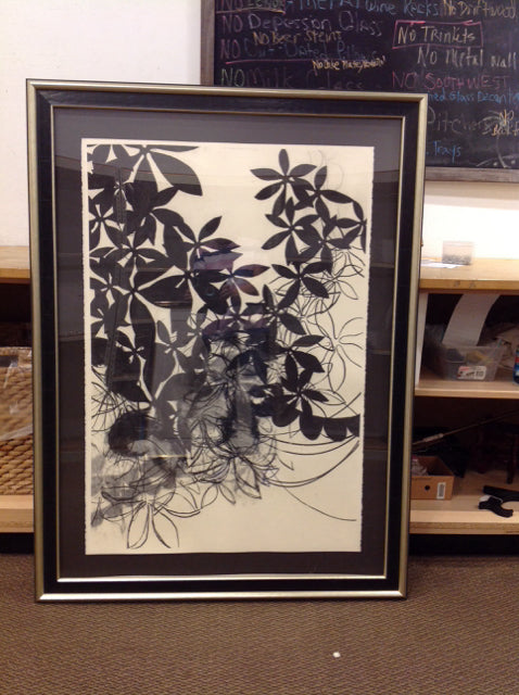 56x41 Black/White Abstract Floral Print"