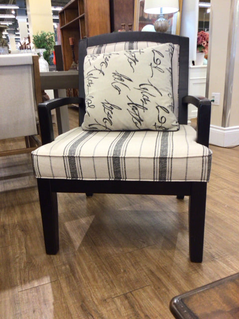 AS-IS Ashely Furniture Dark Wood Stripe Fabric Arm Chair