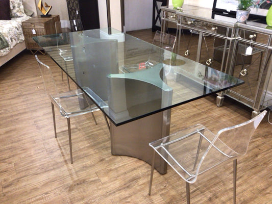 Set Of 4 Acrylic & Chrome Dining Chairs