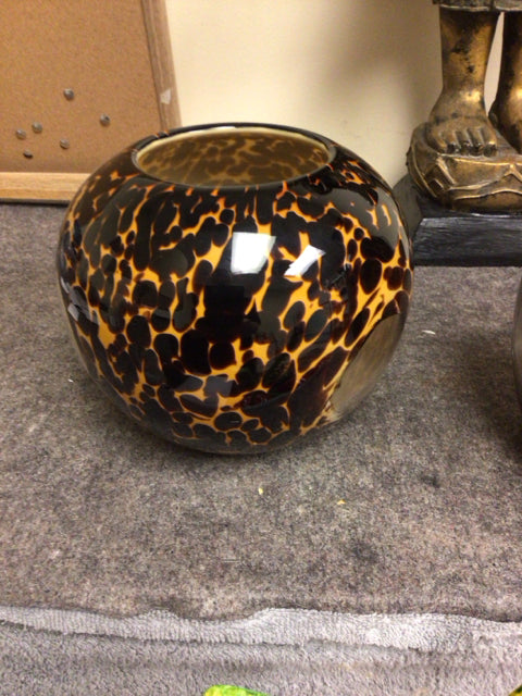 6 1/2" Orange & Black Glass Vase