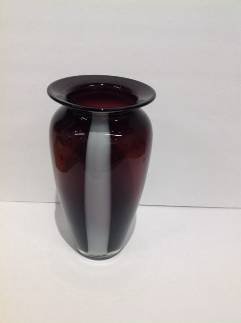 11" Art Deco Purple w/White Glass Vase
