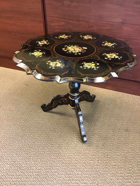 31"x25" Italian Style Black Floral Motif Tilt Table