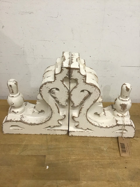 11"x9" White Distressed Corbel Bookends