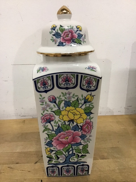 13" Pink & Yellow Floral Ginger Jar