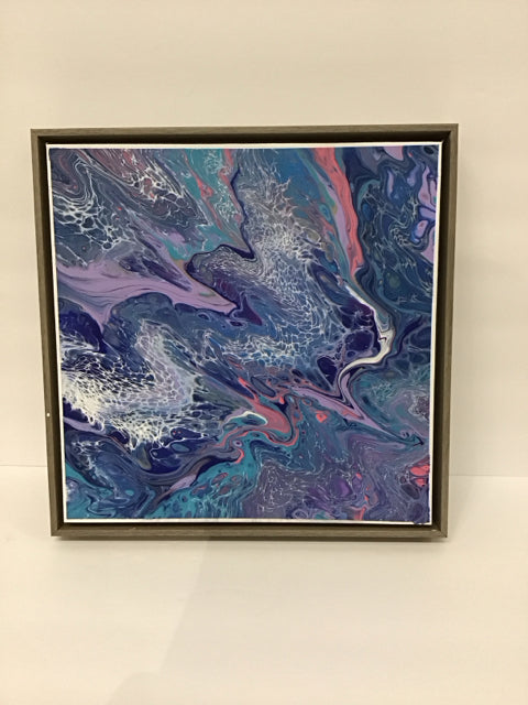 13"Sq Framed Pink/Blue Swirl By Susan David