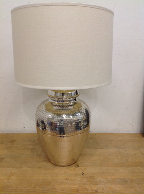 27" Silver Hammered Metal Table Lamp w/Shade