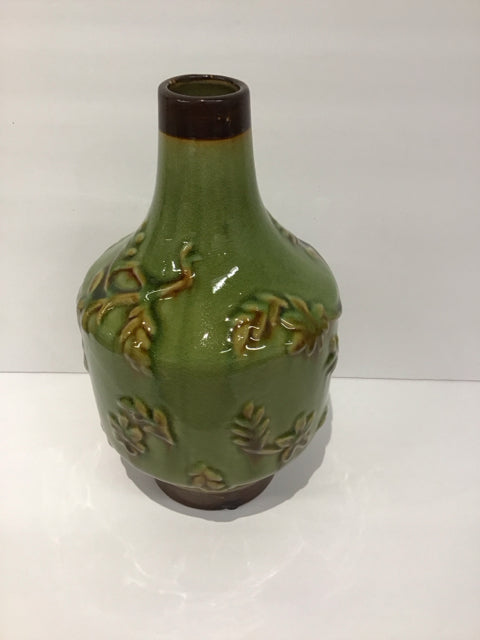 12" Green/Brown Crackle Ceramic Vase