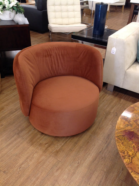 Brown Velvet Swivel Club Chair