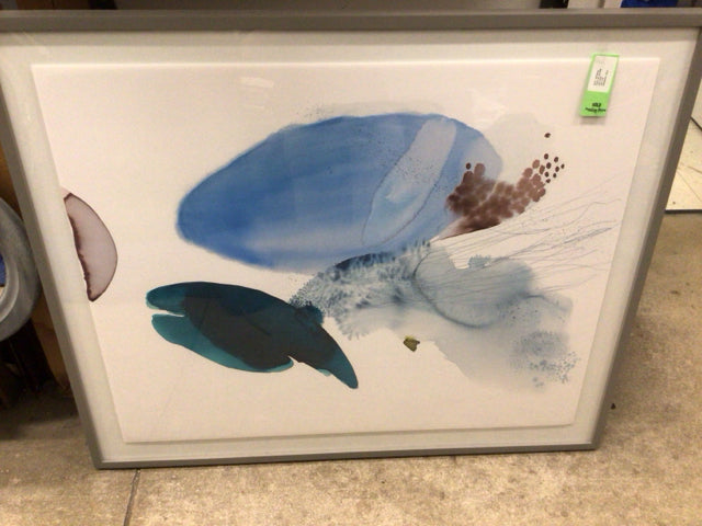 48" X 32" Framed Blue Abstract Print
