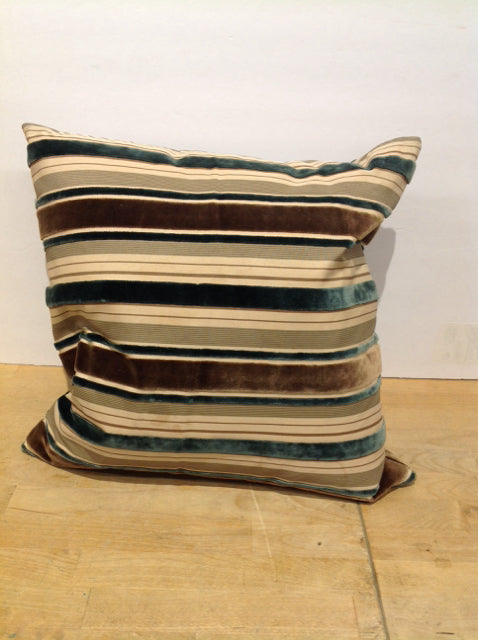 Brown/Green Velvet Striped Pillow