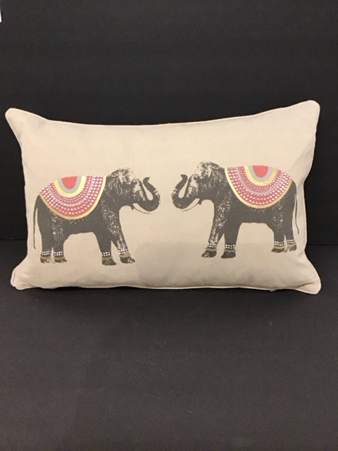 Tan Elephant Lumbar Pillow