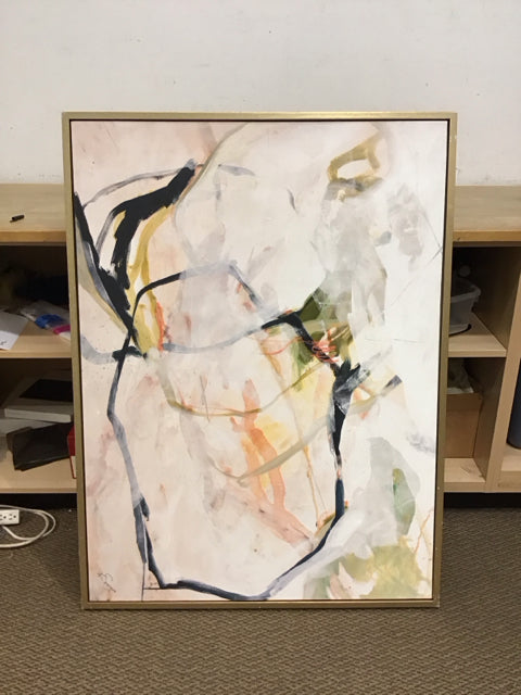 36x48 Gold Framed K Sizaya Orange/Blue Abstract
