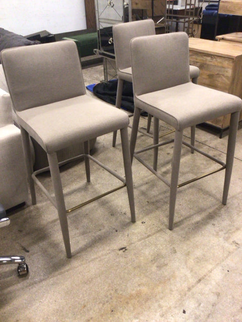 Set Of 3 RH Nicola Track Cocoa Fabric Bar Stools