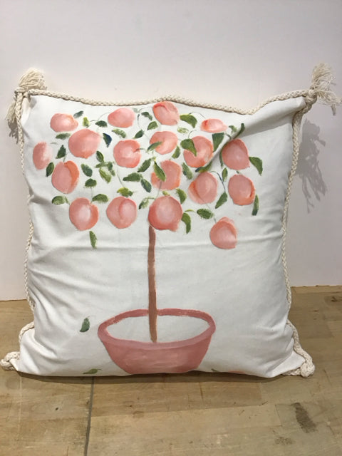 18" Cotton Stenciled Peach Tree Pillow