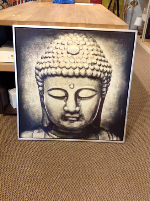 33"Sq Framed Mixed Media Buddha Head Print