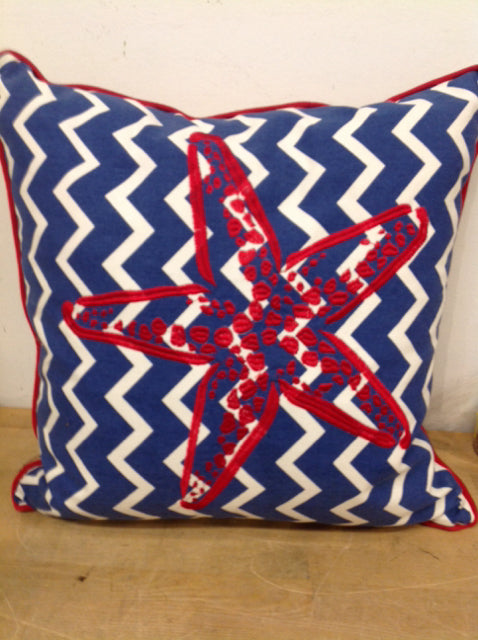 Pillow- 18" Blue & Red Starfish