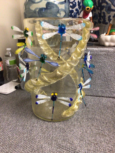 35" Costantini Diego Modern Murano Glass Vase with Dragonflies