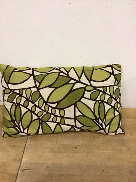 21"x12" Green Black & Cream Leaf Pattern Lumbar Pillow
