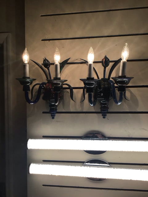 Pair Of Multicolored Murano Style Glass Sconce