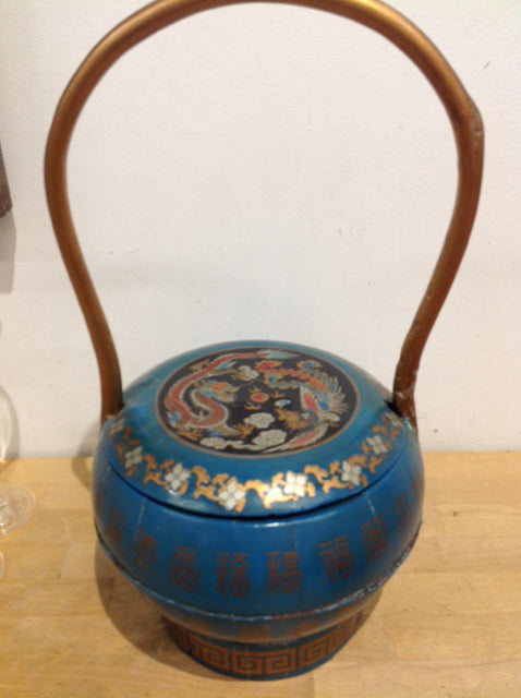 9" Aqua & Gold Painted Basket