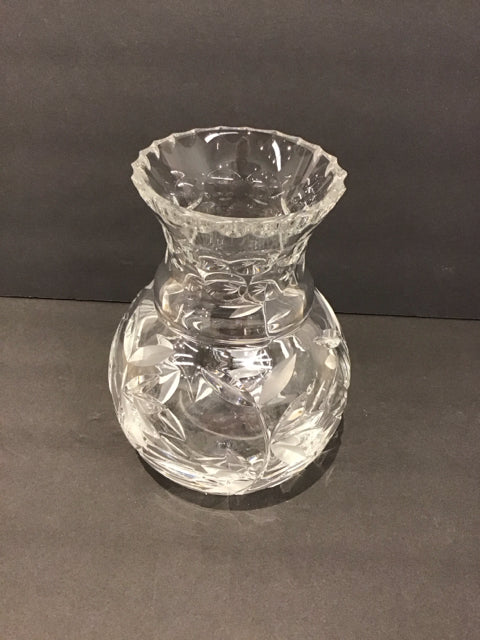 7" Crystal Vase w/Cut Leaf Patterns