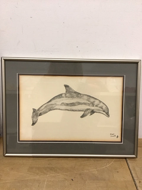 14.5x10.5" Dolphin Charcoal Signed Art