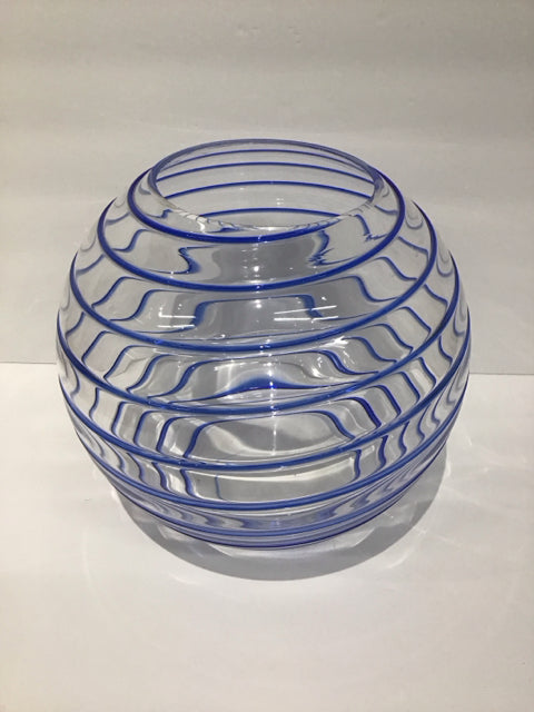 Rd Glass Vase w/Blue Glass Swirls