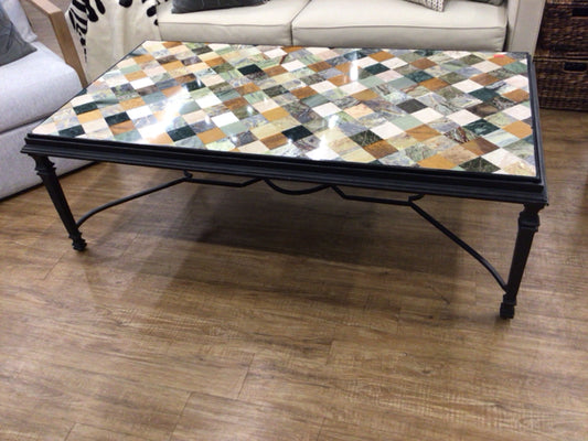 58" X 29 1/2" Multi Color Stone Top Rectangle Metal Base Coffee Table