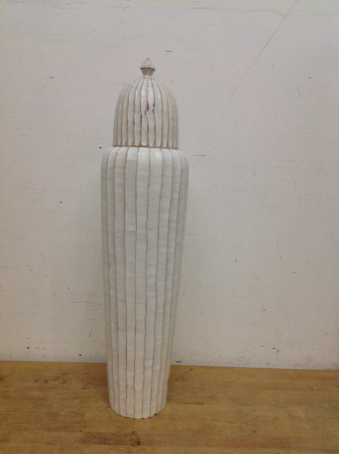 32" White Weathered Wood Urn w/Lid