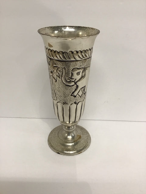 8" Silver Metal Vase w/Elephants