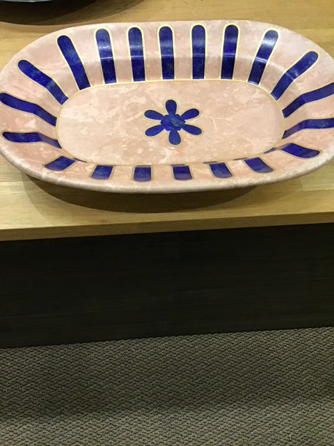 24.5"x17" Ogetti Mangani Coral Porcelain Oval W/Cobalt & Gold Bowl