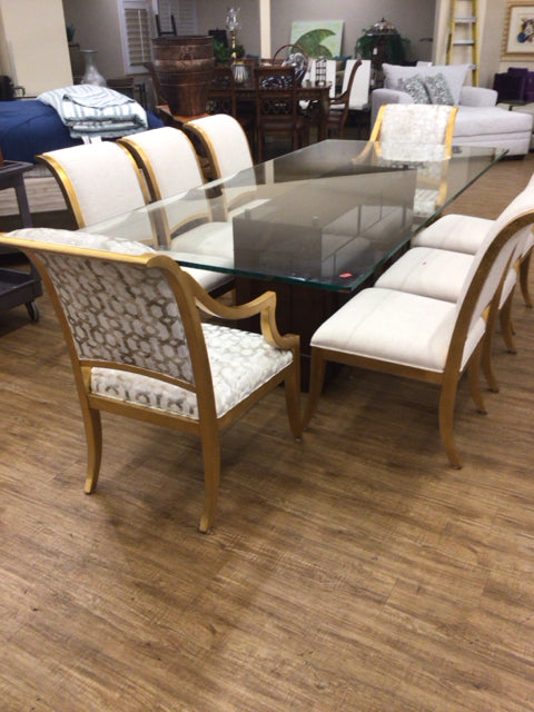 Brown Lacqured Glass Top Pedestal Dining Table