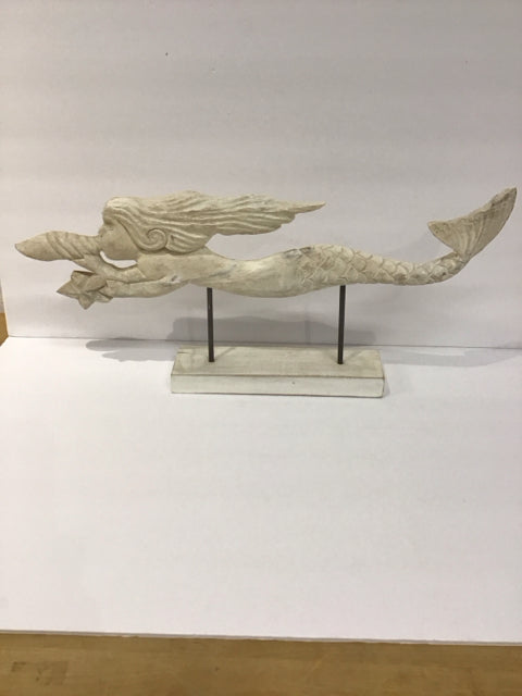 Carved Wood Mermaid Sculpture