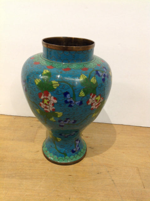 7.5" Blue Metal Vase w/Florals