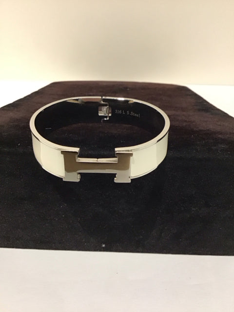 Hermes Style White Cuff Bracelet