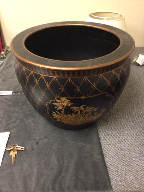 Round Black Ceramic Planter