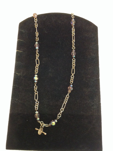 Gold Necklace w/Multicolor Beads
