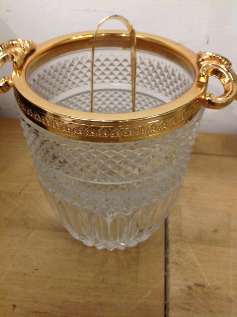 6" Cut Crystal & Gold Ice Bucket