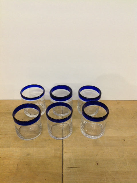 Set of 6 Rock Glasses w/Cobalt Rims