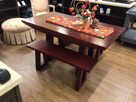 Dark Cherry Custom Dining Table & Two Benches