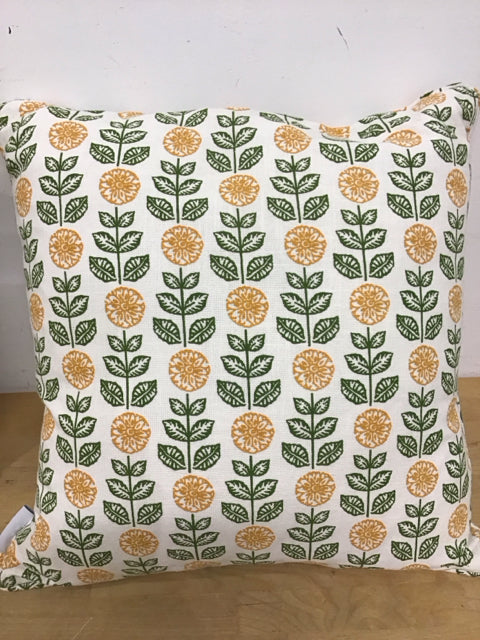 19" Gold Flowers W/Green Leaves Down Filled Pillow
