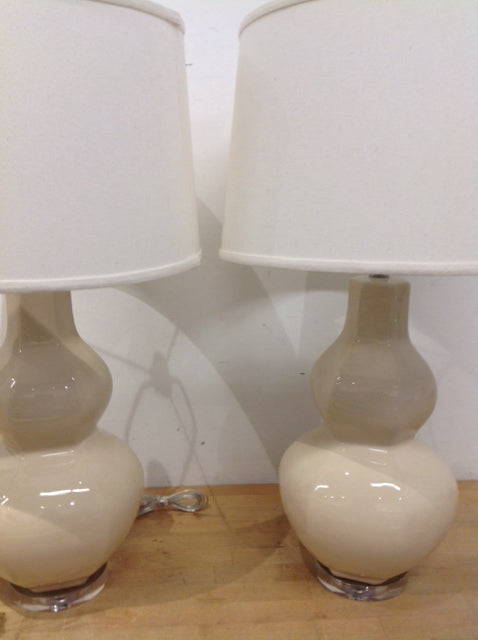 29" Pair Of Cream Ceramic Lamps