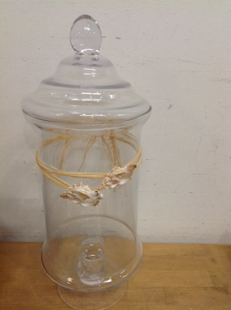 19" Footed Clear Glass Jar W Shells