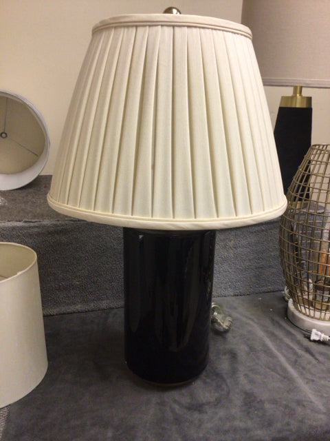 AS-IS Black Ceramic & Brass Table Lamp W/Shade(Chip On Side)