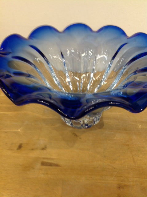 Bowl- 13" Blue Cut Art Glass