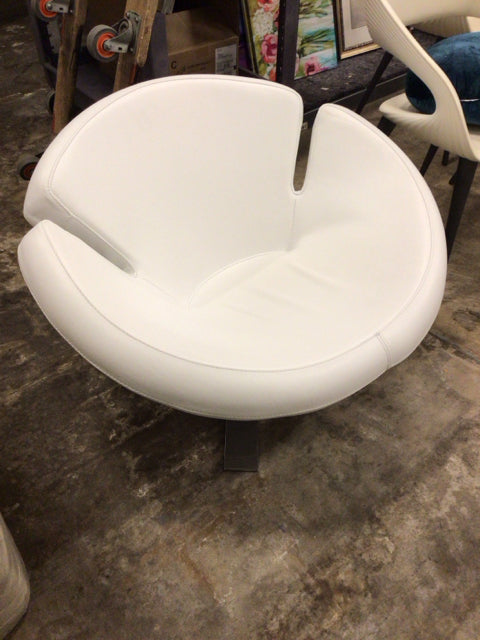 Roche Bobois White Leather Signet Swivel Chair