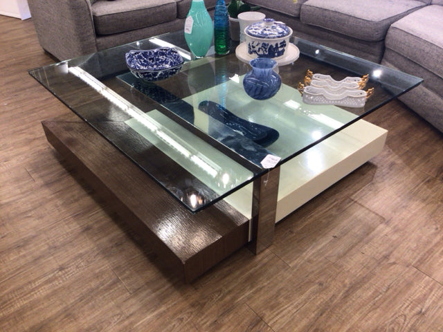 54x54 Glass Top/Wood and Chrome Coffee Table