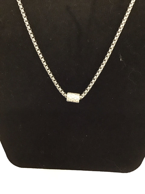Magnetic Silver Tone Necklace w/Pave Pendant