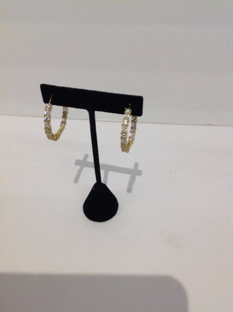 Gold Hoop Earrings w/Rhinestones